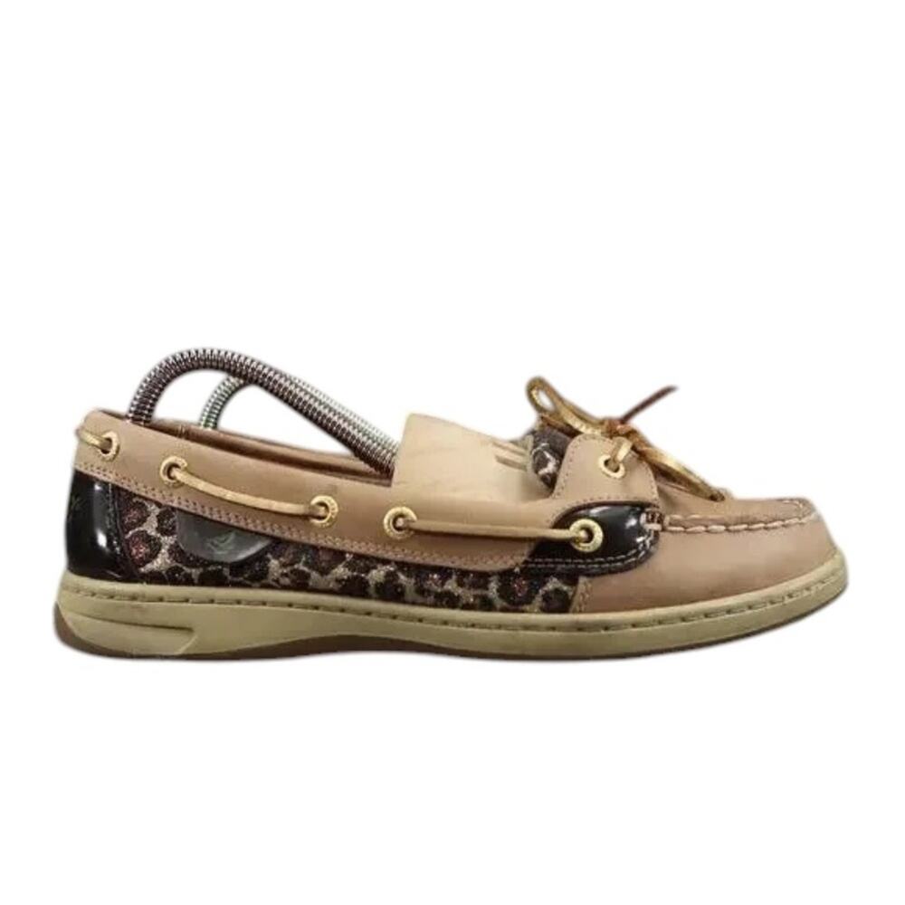 Sperry Shoes Womens 9 Slip On Boat Loafer Leather Leopard Top Sider Preppy Brown